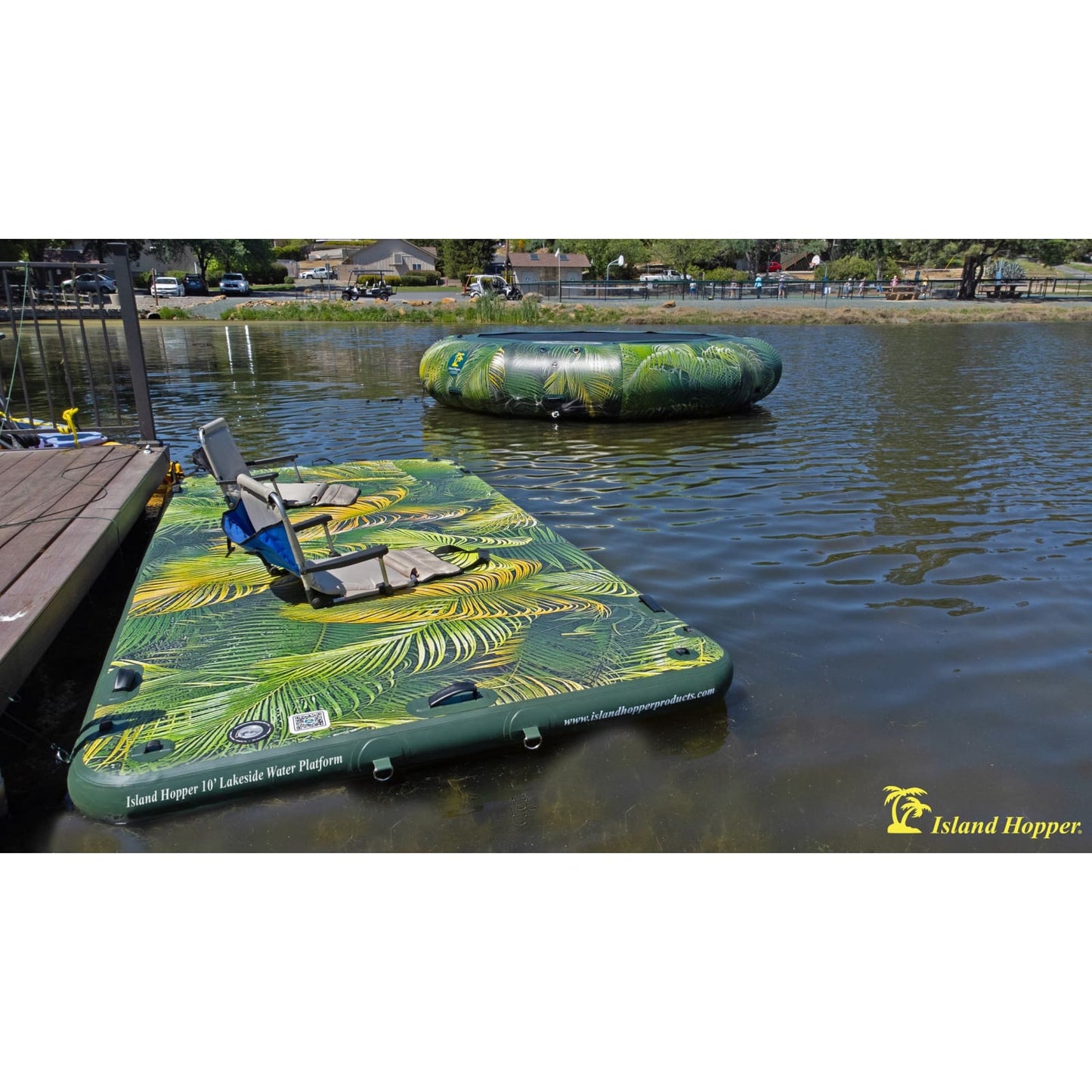 Island Hopper 15’ Water Bouncer Lakeside Water Park with 1 Lakeside Platform/Slide - LKS-WTRPRK15
