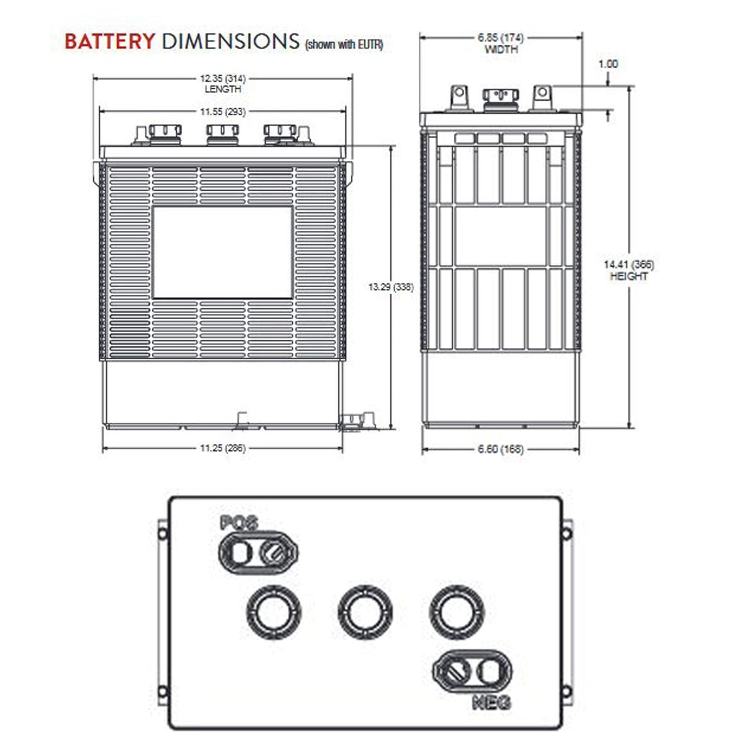 Trojan Motive J305G-AC 6V 315Ah Flooded Lead Acid Deep Cycle Battery