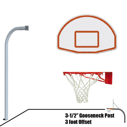 Jaypro Gooseneck Basketball System (3-1/2" Pole w/ 36" Offset) 54"W x 36"H Aluminum Fan Backboard - 455-FABT-SR