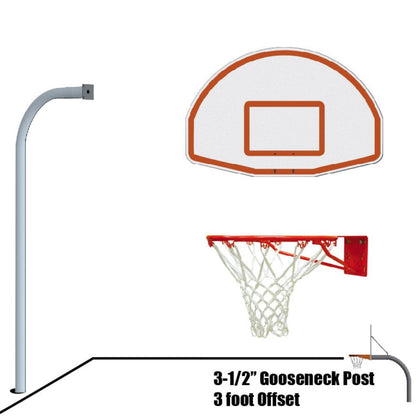 Jaypro Gooseneck Basketball System (3-1/2" Pole w/ 36" Offset) 54"W x 36"H Aluminum Fan Backboard - 455-FABT-SR