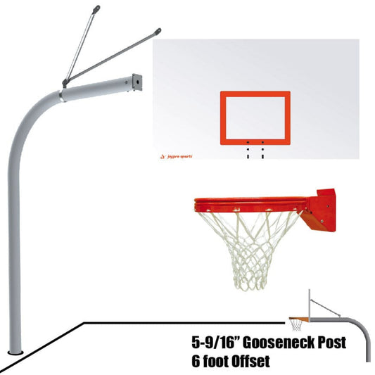 Jaypro Gooseneck Basketball System (4-1/2" Pole with 4' Offset) 72"W x 42"H Steel Backboard - 996-RS-SG