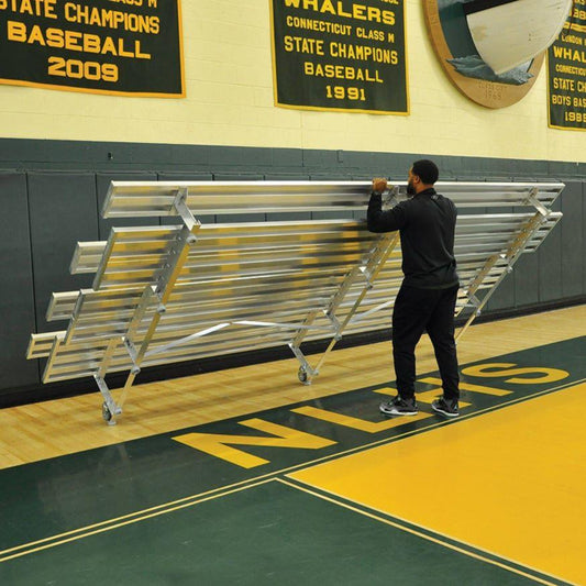 Jaypro Indoor Bleacher - 7-1/2 ft. (3 Row - Double Foot Plank) - Tip & Roll (Powder Coated) - BLDP-375TRGPC