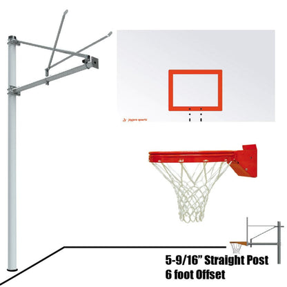 Jaypro Straight Post Basketball System (5-9/16" Pole with 6' Offset) 72"W x 42"H Steel Backboard - SPA6-RS-SG