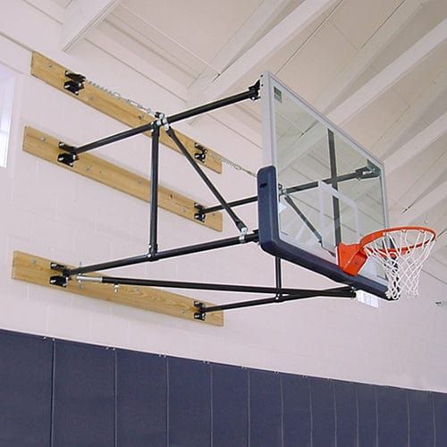 Jaypro Wall-Mounted Basketball Backstop Side Folding Stationary Glass Backboard - S464GB