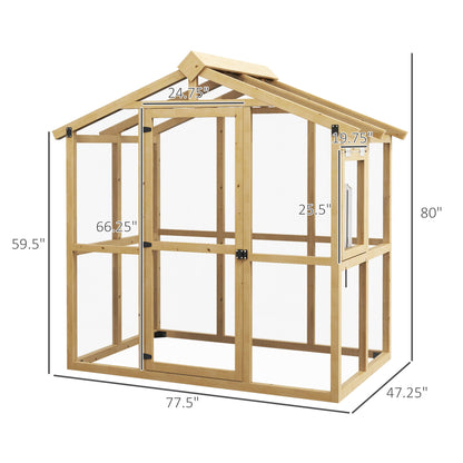 Outsunny 6.5' x 4' x 6.7' Outdoor Greenhouse with Wood Frame, Automatic Temperature Window and Lockable Door - 84H-020V00ND
