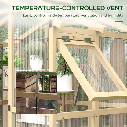 Outsunny 6.5' x 4' x 6.7' Outdoor Greenhouse with Wood Frame, Automatic Temperature Window and Lockable Door - 84H-020V00ND