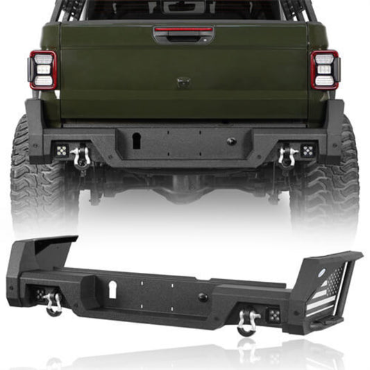 Hooke Road Aftermarket Rear Bumper w/ Bedside Slider Steps & LED Spotlights For 2020-2025 Jeep Gla - HE.7019-S