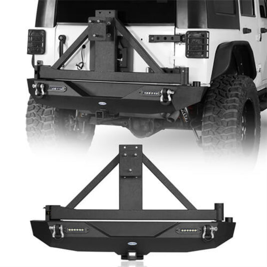 Hooke Road JK Explorer Rear Bumper w/Tire Carrier & 2 Inch Hitch Receiver(07-18 Jeep Wrangler JK) - HE.2029A+HE.2029B