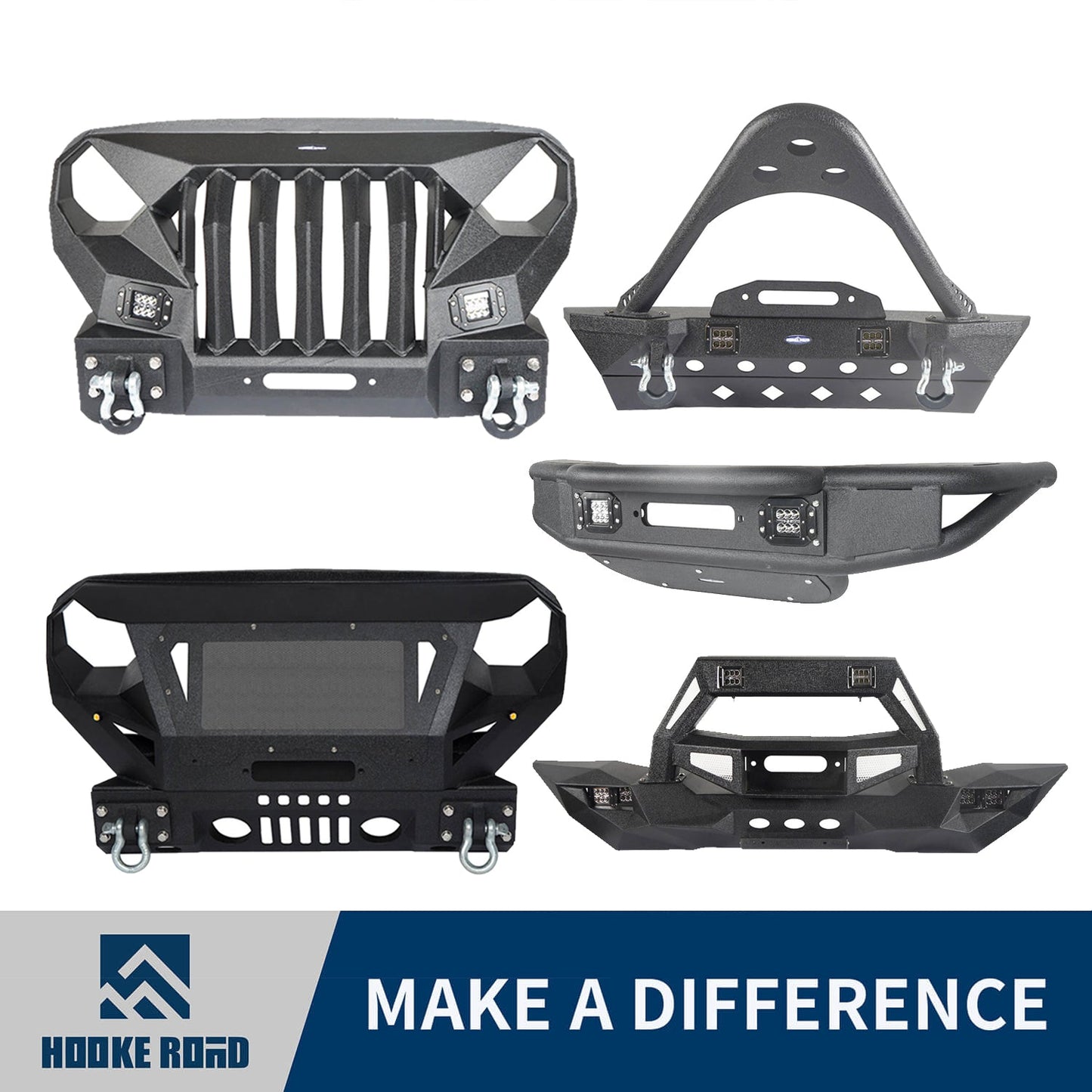 Hooke Road Offroad Aftermarket Front Bumpers For 2007-2018 Jeep Wrangler JK/JKU - HE.2038&Z02