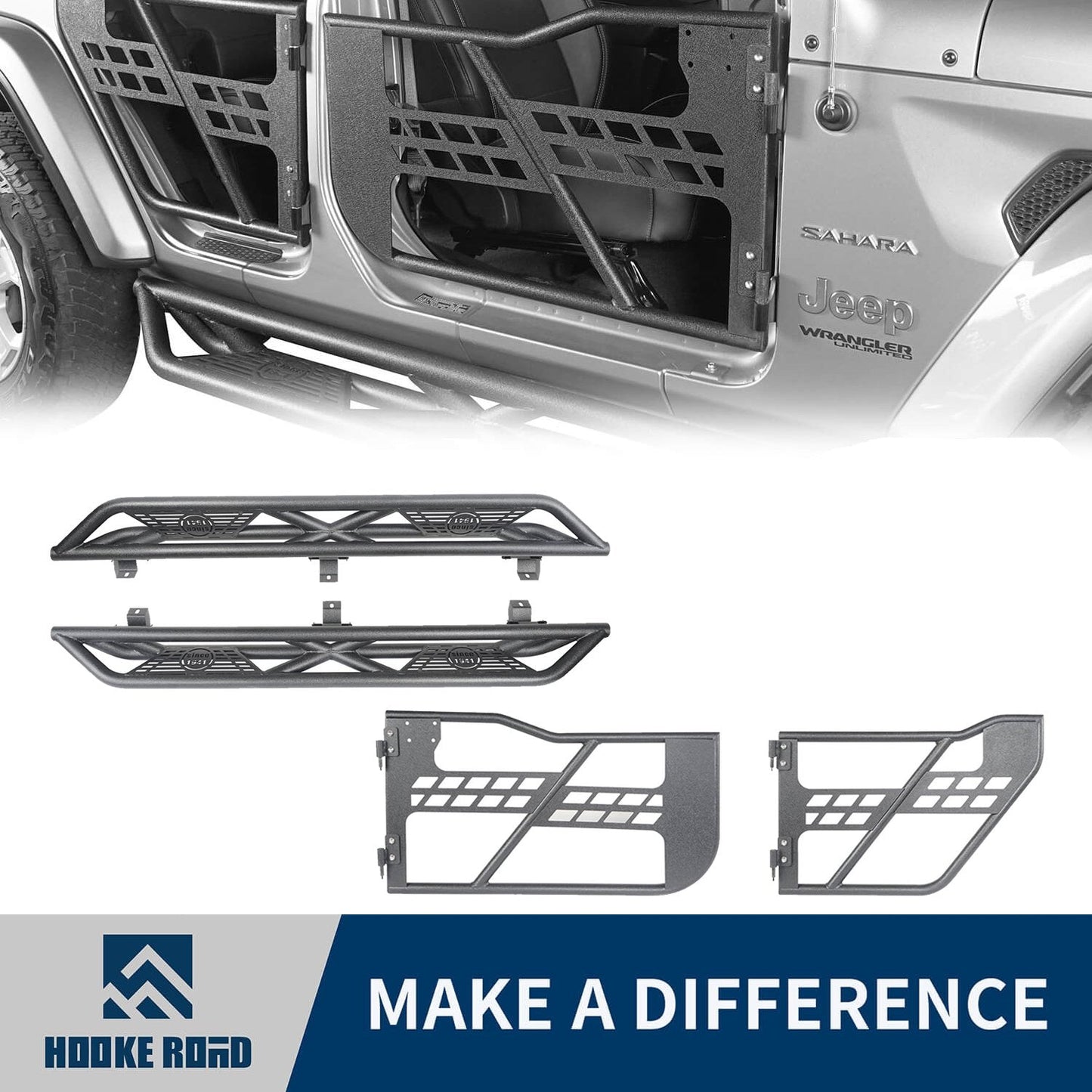Hooke Road 4 Door Tubular Door & Running Boards(18-25 Jeep Wrangler JL) - HE.3006-1+HE.3009
