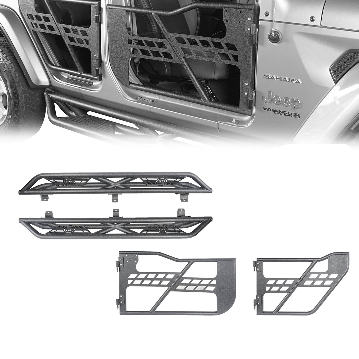 Hooke Road 4 Door Tubular Door & Running Boards(18-25 Jeep Wrangler JL) - HE.3006-1+HE.3009