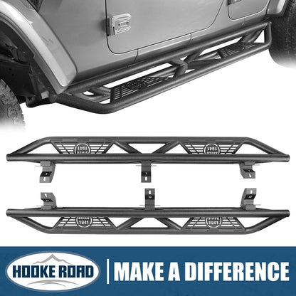 Hooke Road Tube Side Steps Running Boards w/"SINCE 1941" Logo(18-25 Jeep Wrangler JL 4 Door) - HE.3006-1