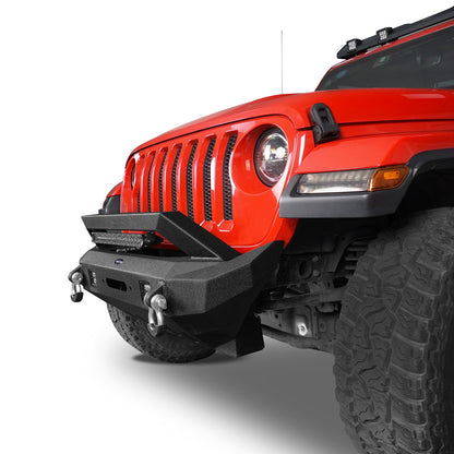 Hooke Road Rock Crawler Stubby Front Bumper w/LED Spotlight Bar(18-25 Jeep Wrangler JL & 20-25 Gladiator JT) - 31HE.30