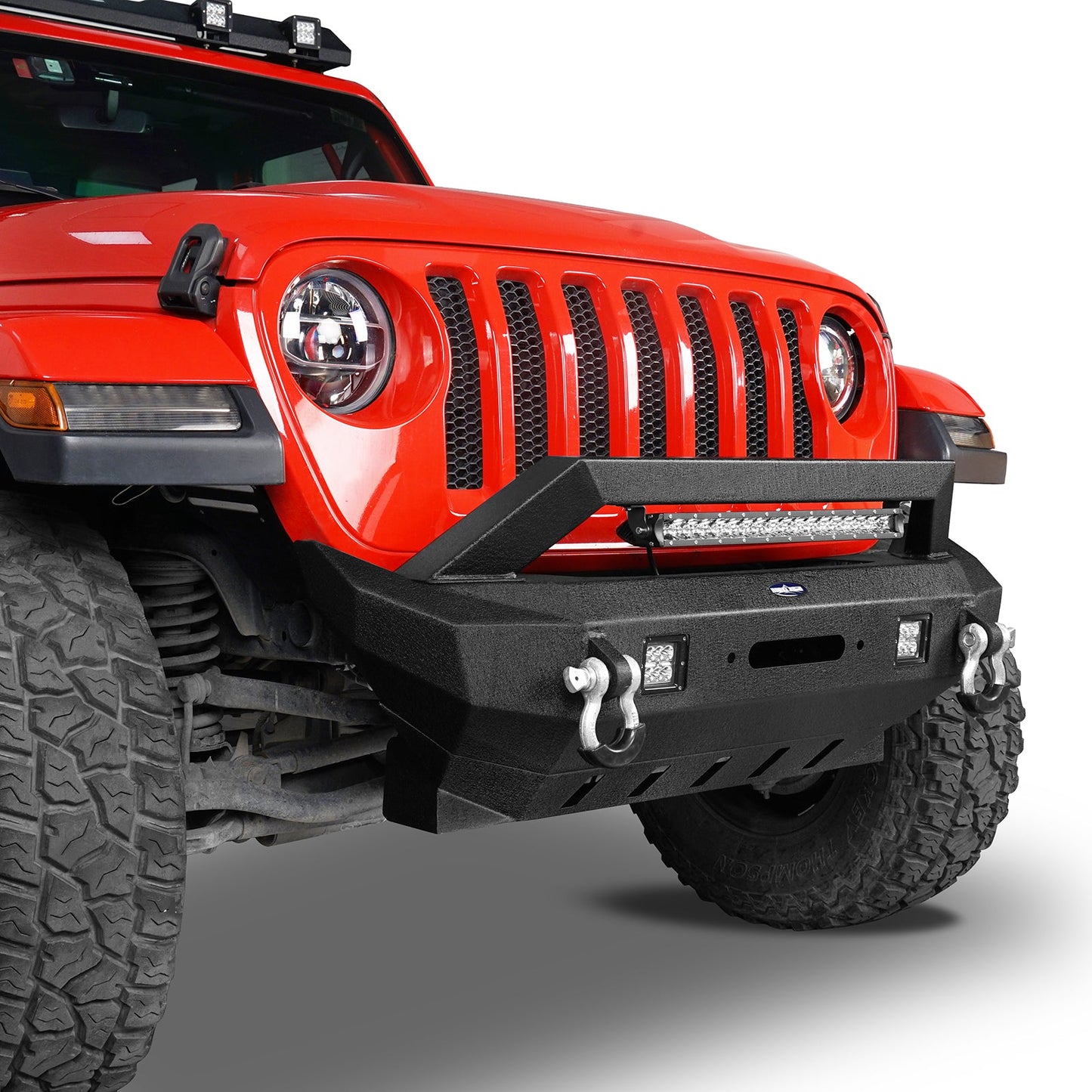 Hooke Road Rock Crawler Stubby Front Bumper w/LED Spotlight Bar(18-25 Jeep Wrangler JL & 20-25 Gladiator JT) - 31HE.30