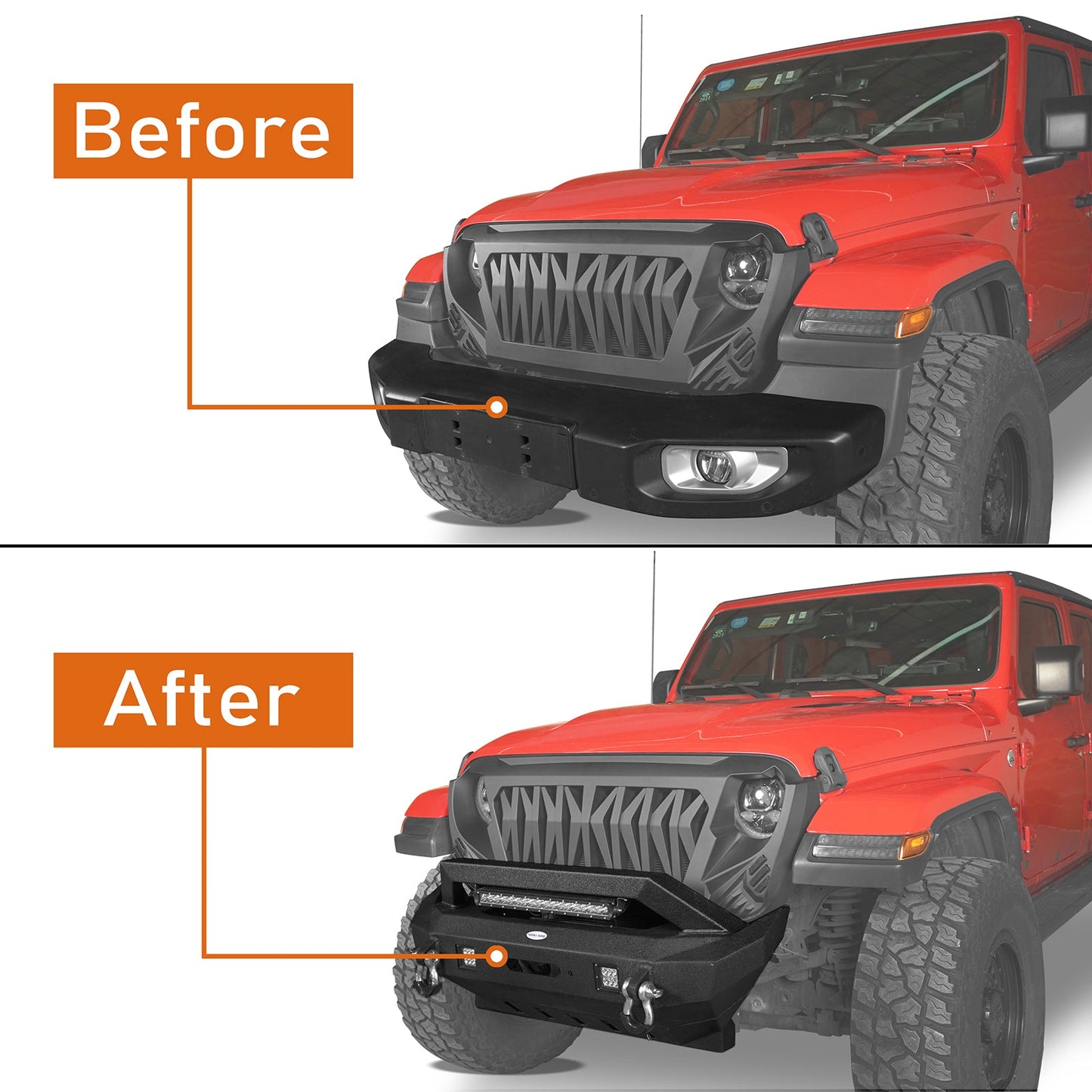 Hooke Road Rock Crawler Stubby Front Bumper w/LED Spotlight Bar(18-25 Jeep Wrangler JL & 20-25 Gladiator JT) - 31HE.30
