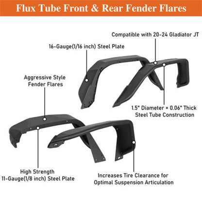 Hooke Road Flux Tube Fender Flares (20-25 Jeep Gladiator JT) - HE.7021A+HE.7021B