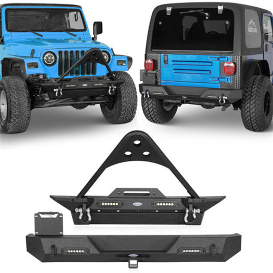 Hooke Road Stinger Stubby Front Bumper & Rear Bumper Combo(87-06 Jeep Wrangler TJ & Wrangler YJ) - HE.1013A+HE.1013B+HE.1009