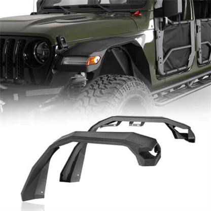 Hooke Road 18-25 Jeep Wrangler JL & Gladiator JT Wide Flat Front Fender Flares (Excluding Sport, Sport S Model)  - HE.7015-S