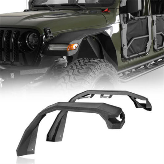 Hooke Road 18-25 Jeep Wrangler JL & Gladiator JT Wide Flat Front Fender Flares (Excluding Sport, Sport S Model)  - HE.7015-S