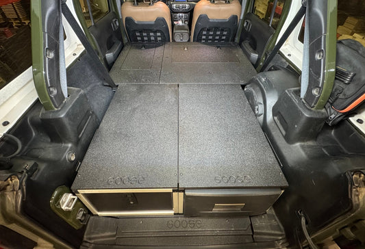 GOOSE GEAR Jeep Wrangler 2018-Present JLU 4 Door - Second Row Seat Delete Plate System - 8" or 10" Module Based - 1452-GGR-SH