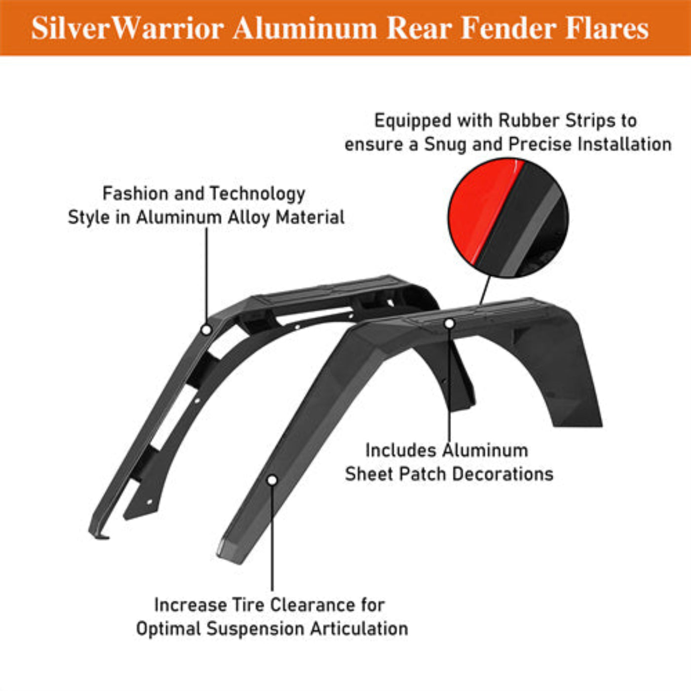 2018-2025 Jeep Wrangler JL Aluminum Rear Fender Flares - Hooke Road - HE.3077-S
