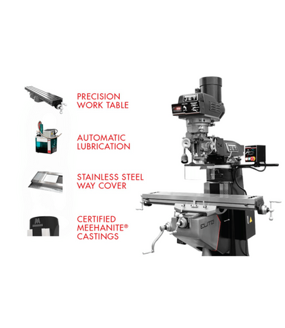 JET Elite ETM-949 Mill with X, Y, Z-Axis JET Powerfeeds and USA Made Air Draw Bar - JT9-894108