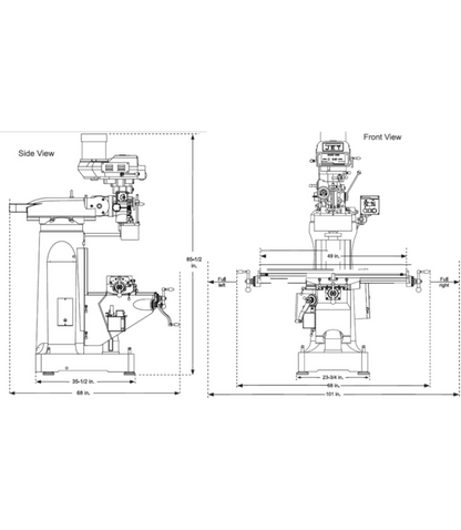JET Elite ETM-949 Mill with X, Y, Z-Axis JET Powerfeeds and USA Made Air Draw Bar - JT9-894108