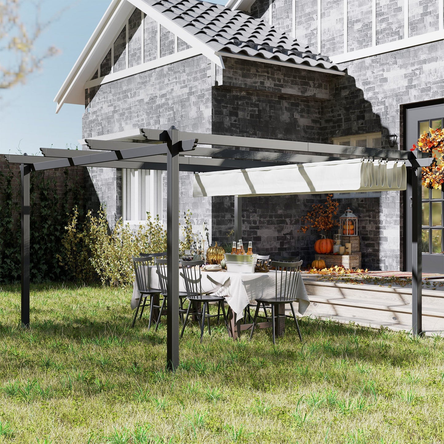 Outsunny 13' x 13' Aluminum Retractable Pergola Canopy, for Garden Patio Backyard Deck, White - 84C-567V00WT