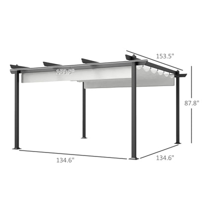 Outsunny 13' x 13' Aluminum Retractable Pergola Canopy, for Garden Patio Backyard Deck, White - 84C-567V00WT
