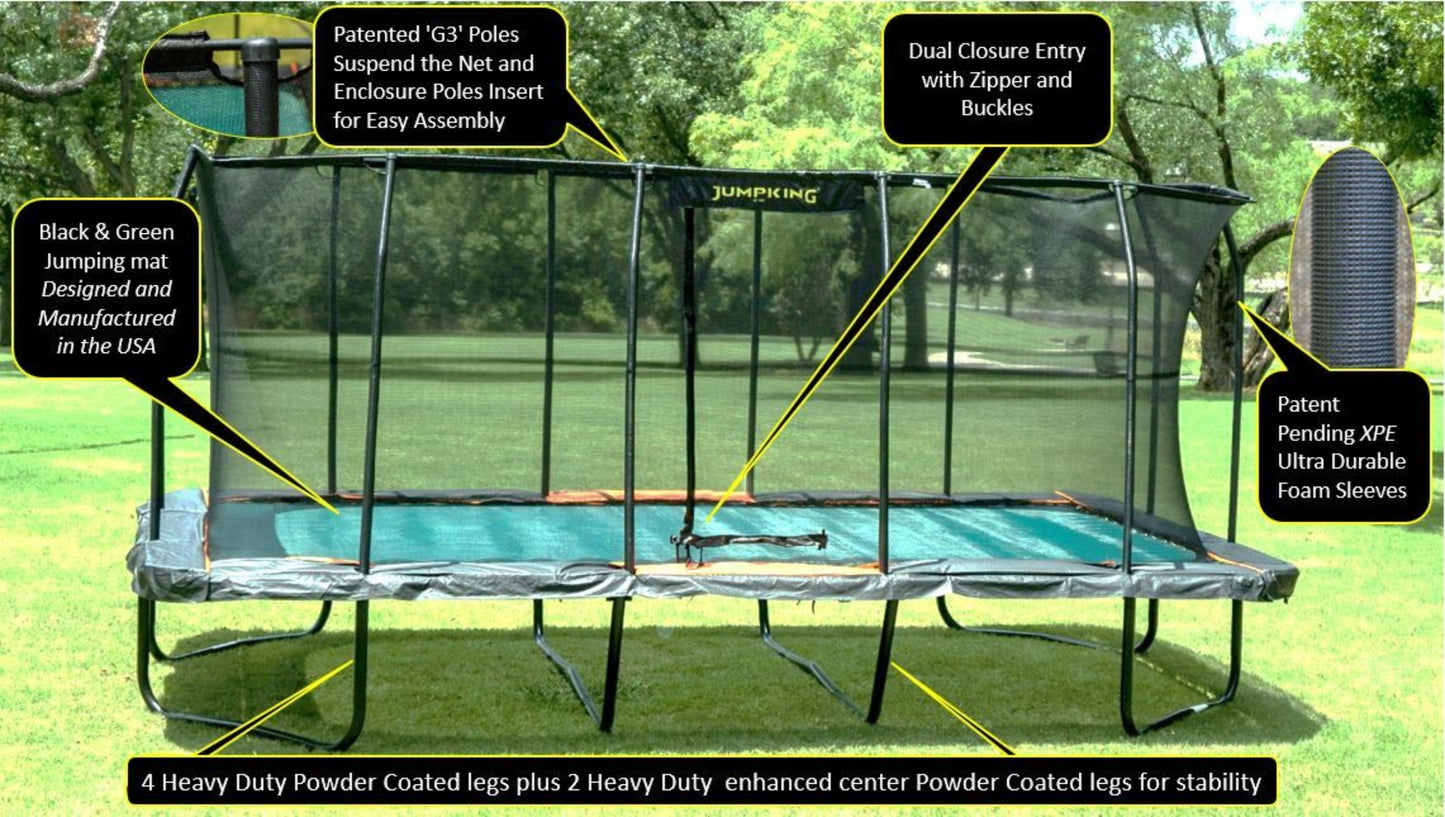 JumpKing Rectangular Trampoline 10’x18’ Pro Model  - JKRC1018HEC3V2