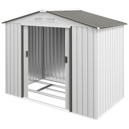Outsunny EverBase 7' x 4' Outdoor Storage Shed with Foundation Kit, Double Lockable Door & Air Vents, White - 845-030WT