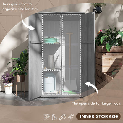 Outsunny Vertical Wood Storage Cabinet with Waterproof Asphalt Roof & Lockable Doors, Gray - 84H-078V00GY