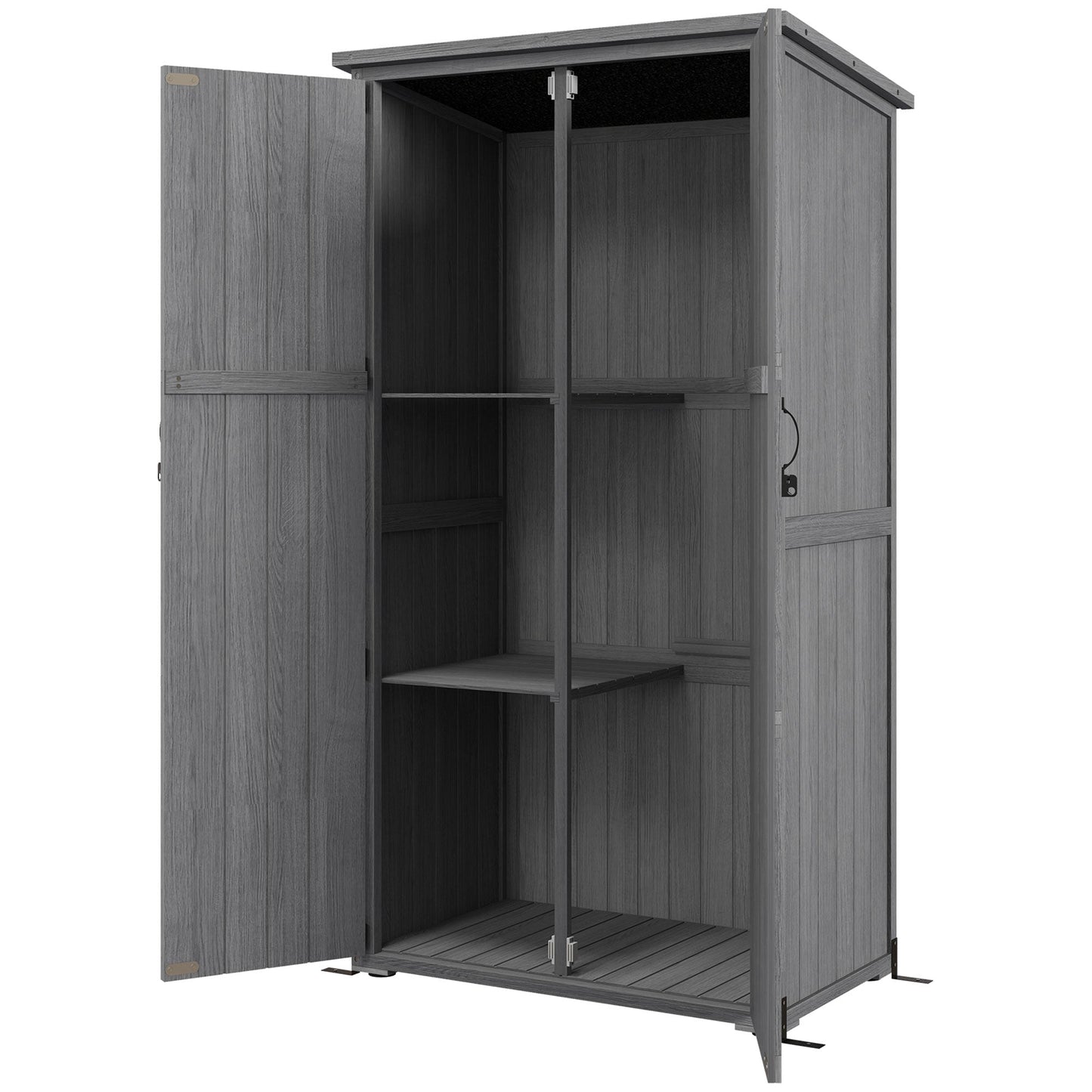 Outsunny Vertical Wood Storage Cabinet with Waterproof Asphalt Roof & Lockable Doors, Gray - 84H-078V00GY