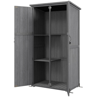 Outsunny Vertical Wood Storage Cabinet with Waterproof Asphalt Roof & Lockable Doors, Gray - 84H-078V00GY