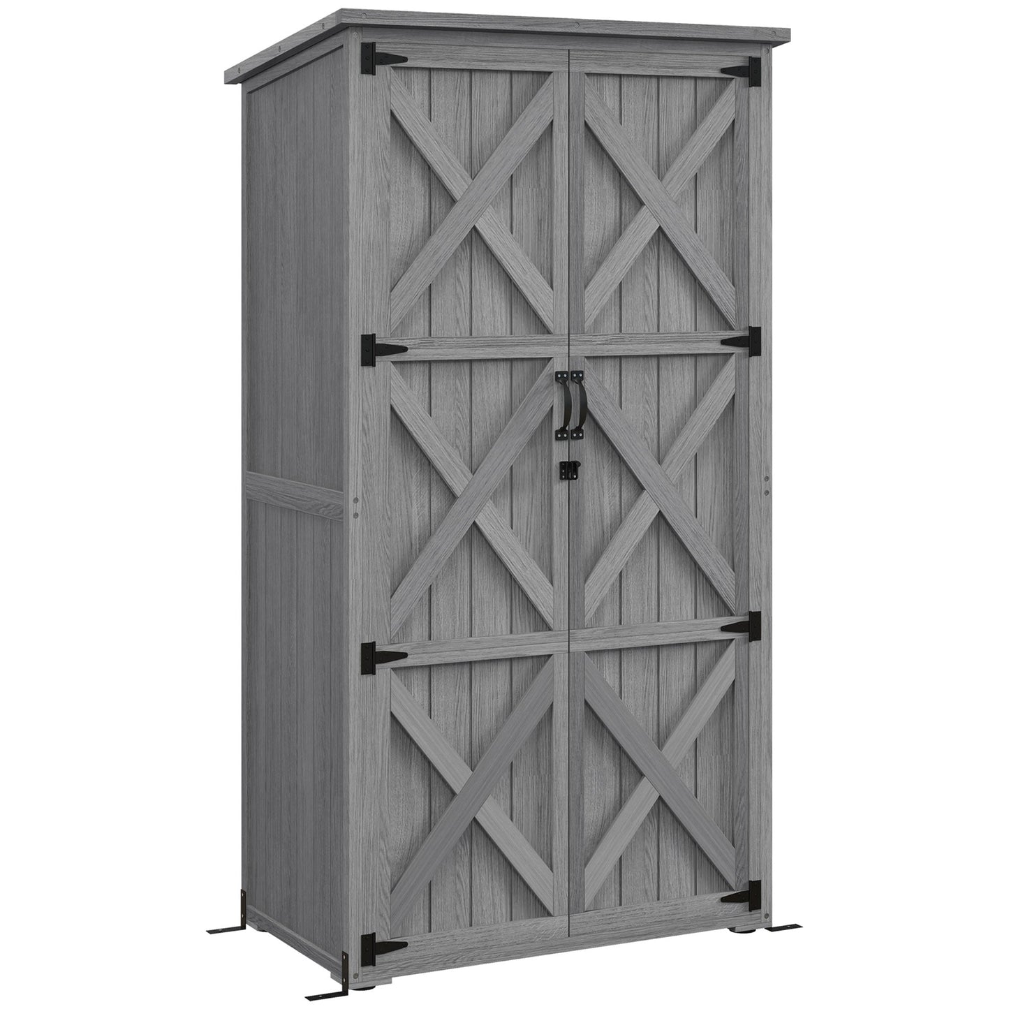 Outsunny Vertical Wood Storage Cabinet with Waterproof Asphalt Roof & Lockable Doors, Gray - 84H-078V00GY