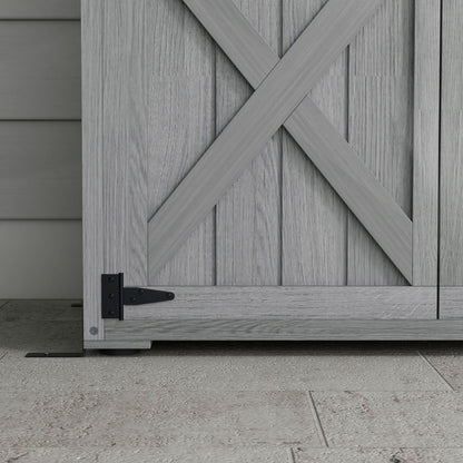 Outsunny Vertical Wood Storage Cabinet with Waterproof Asphalt Roof & Lockable Doors, Gray - 84H-078V00GY