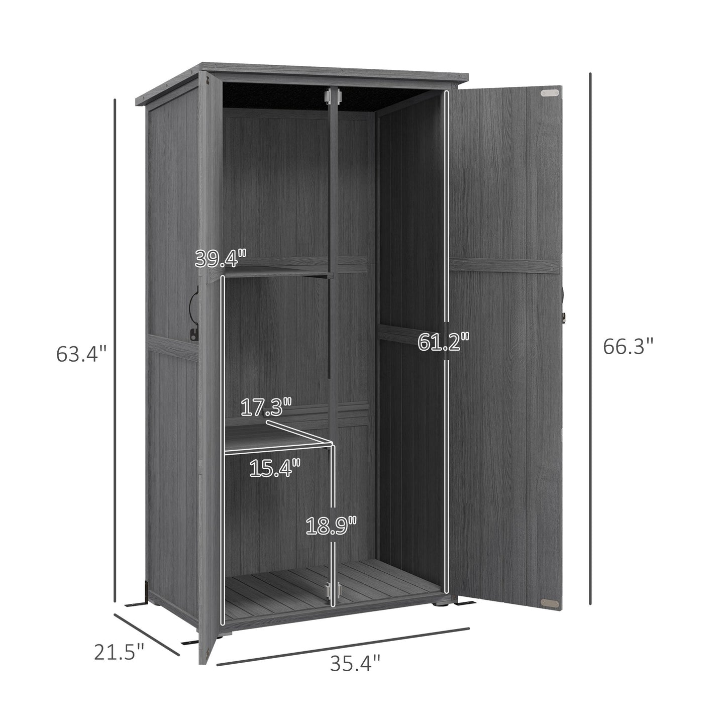 Outsunny Vertical Wood Storage Cabinet with Waterproof Asphalt Roof & Lockable Doors, Gray - 84H-078V00GY