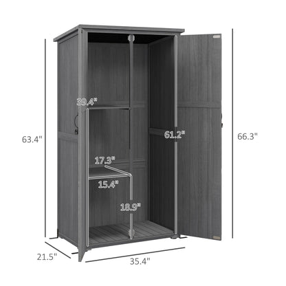 Outsunny Vertical Wood Storage Cabinet with Waterproof Asphalt Roof & Lockable Doors, Gray - 84H-078V00GY