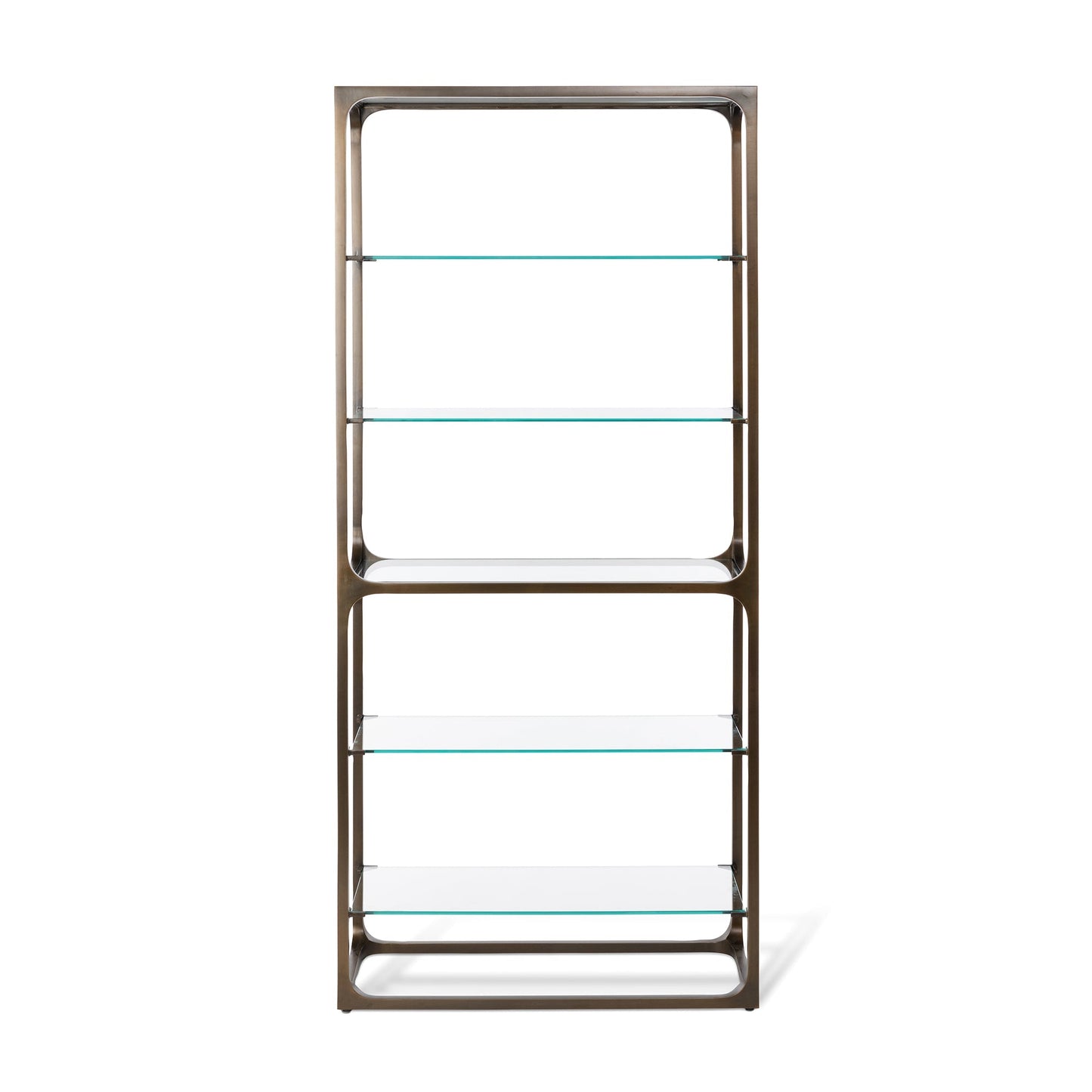 Park Hill Collection Taurus Bookshelf - Antique Bronze Frame with Glass Shelves for Elegant Home Office & Living Room Decor - EFC20039