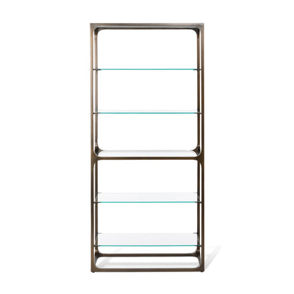Park Hill Collection Taurus Bookshelf - Antique Bronze Frame with Glass Shelves for Elegant Home Office & Living Room Decor - EFC20039