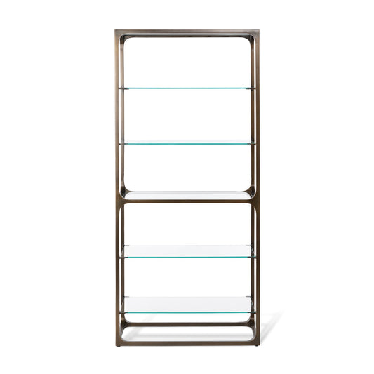 Park Hill Collection Taurus Bookshelf - Antique Bronze Frame with Glass Shelves for Elegant Home Office & Living Room Decor EFC20039