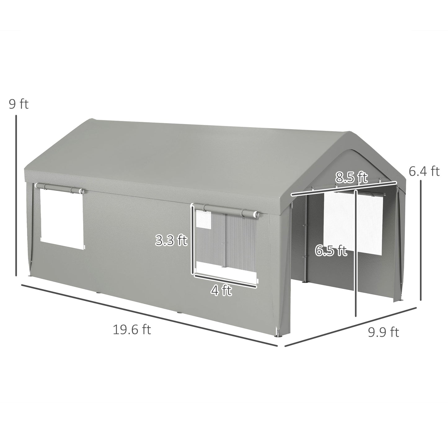 Outsunny 10' x 20' Heavy Duty Portable Garage with 4 Mesh Windows & 2 Doors, Gray - 84C-523V00GY
