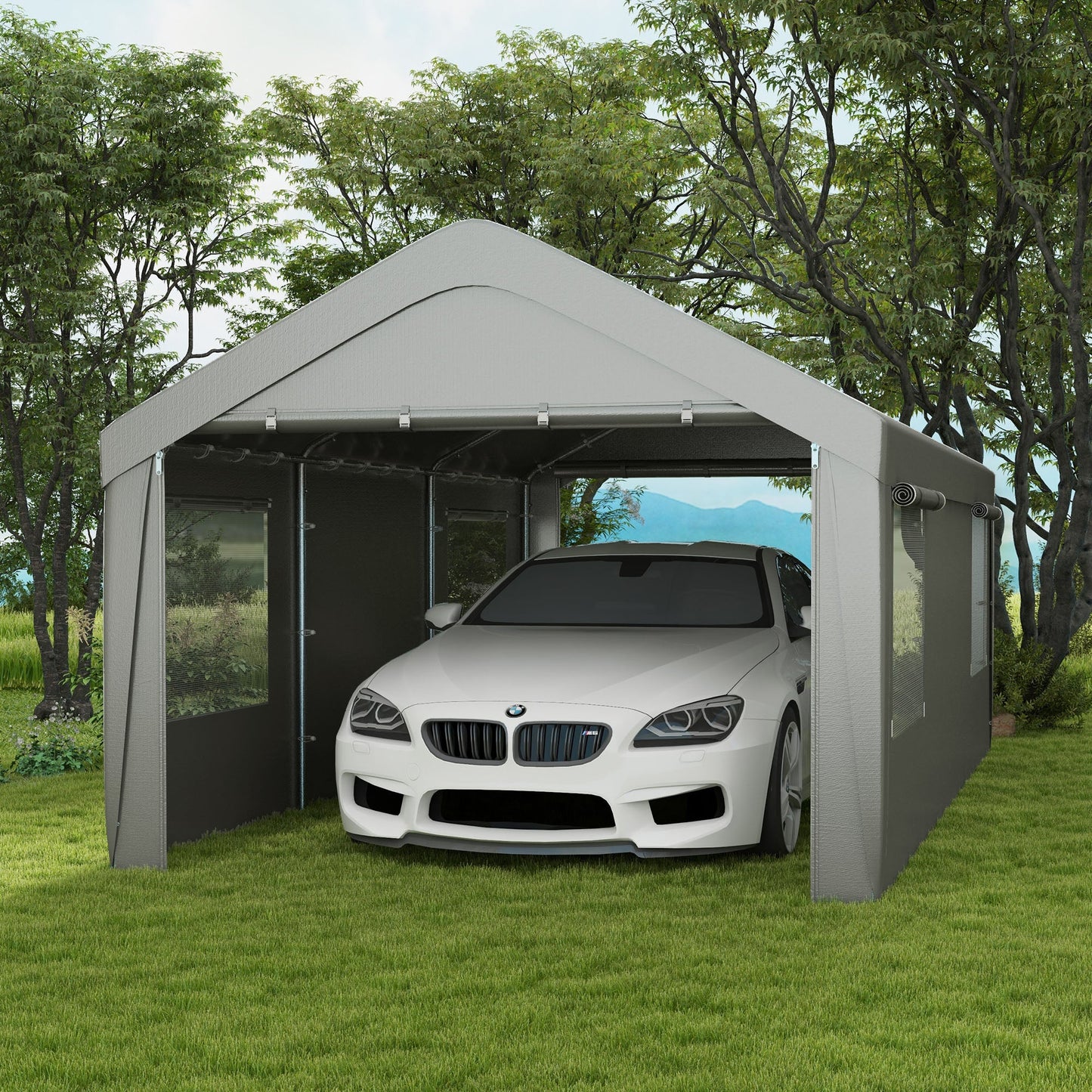 Outsunny 10' x 20' Heavy Duty Portable Garage with 4 Mesh Windows & 2 Doors, Gray - 84C-523V00GY