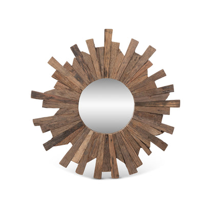 Park Hill Collection Railway Wood Starburst Mirror - Sustainable Reclaimed Design with Organic Charm for Modern Decor - EWI26011
