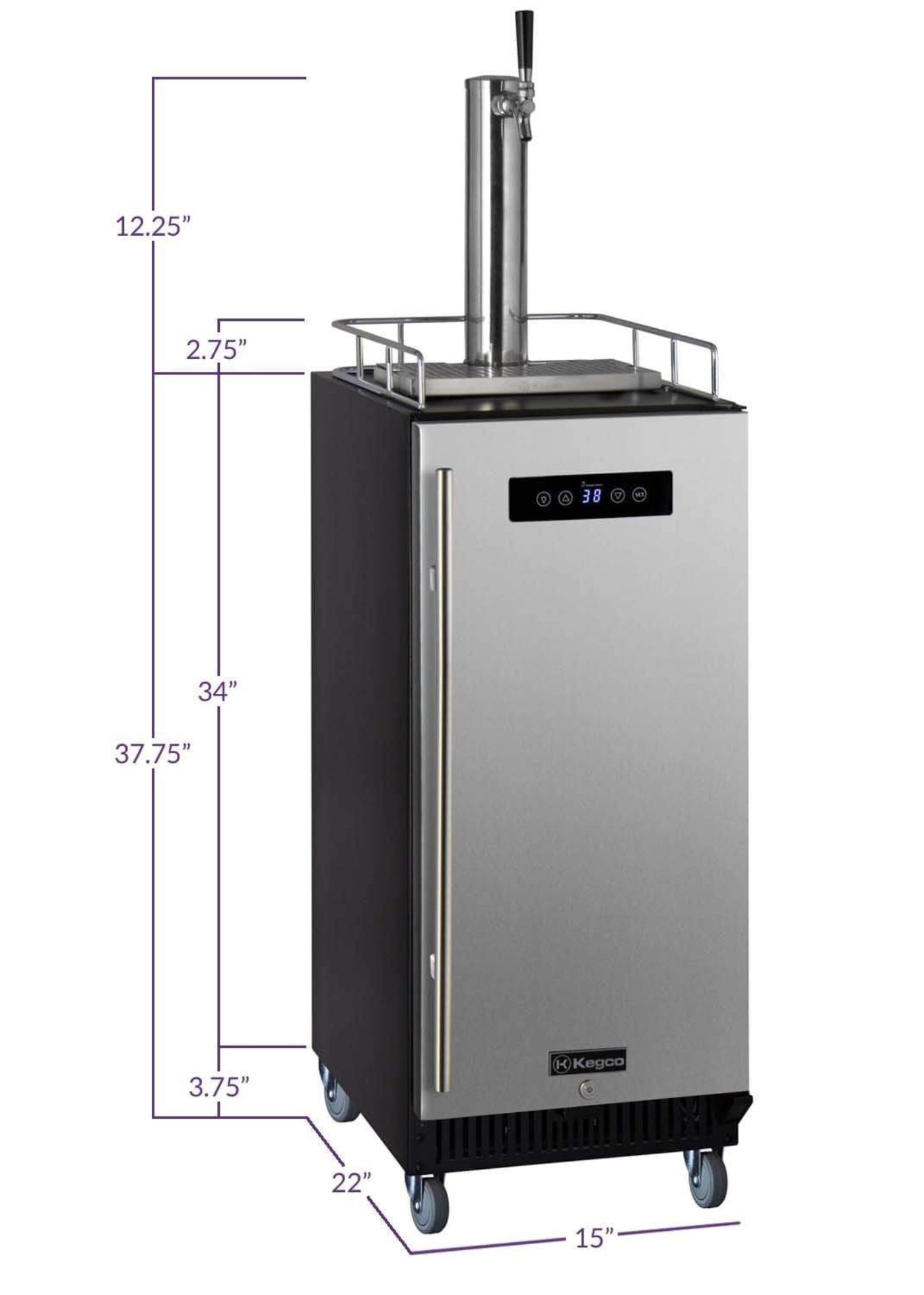 Kegco 15" Wide Homebrew Tap Stainless Steel Commercial Kegerator - HBK15BSRNK