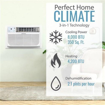 Keystone - 8,000 - 14,000 BTU Through the Wall Heat/Cool Air Conditioner - KSTAT08-1HC