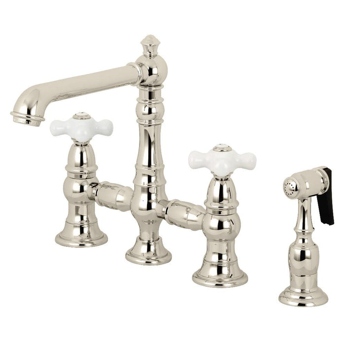 Kingston Brass English Country 8" Bridge Kitchen Faucet with Sprayer - KS7278PXBS