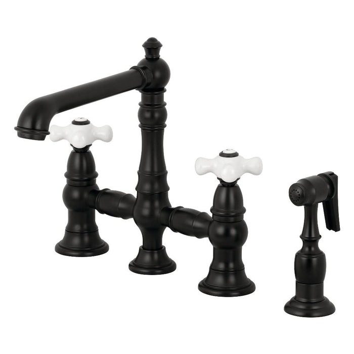 Kingston Brass English Country 8" Bridge Kitchen Faucet with Sprayer - KS7278PXBS