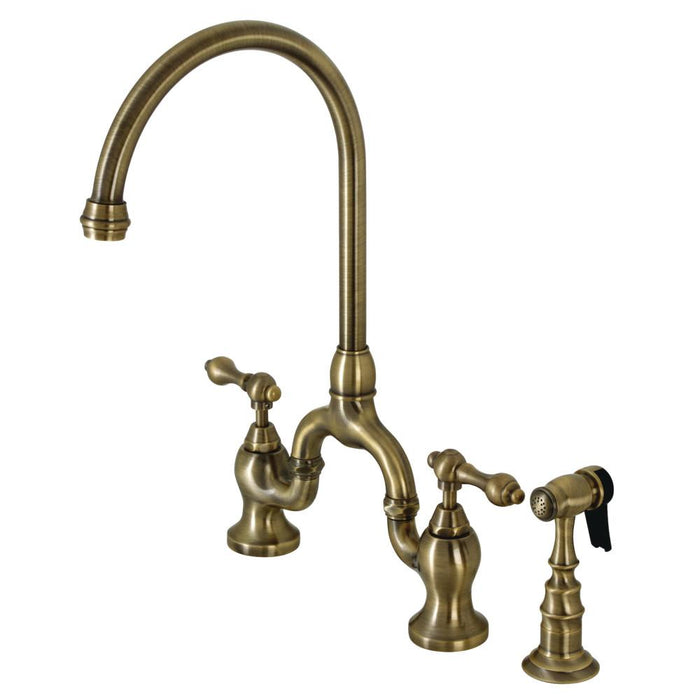 Kingston Brass English Country Kitchen Bridge Faucet with Brass Sprayer -KS7792ALBS