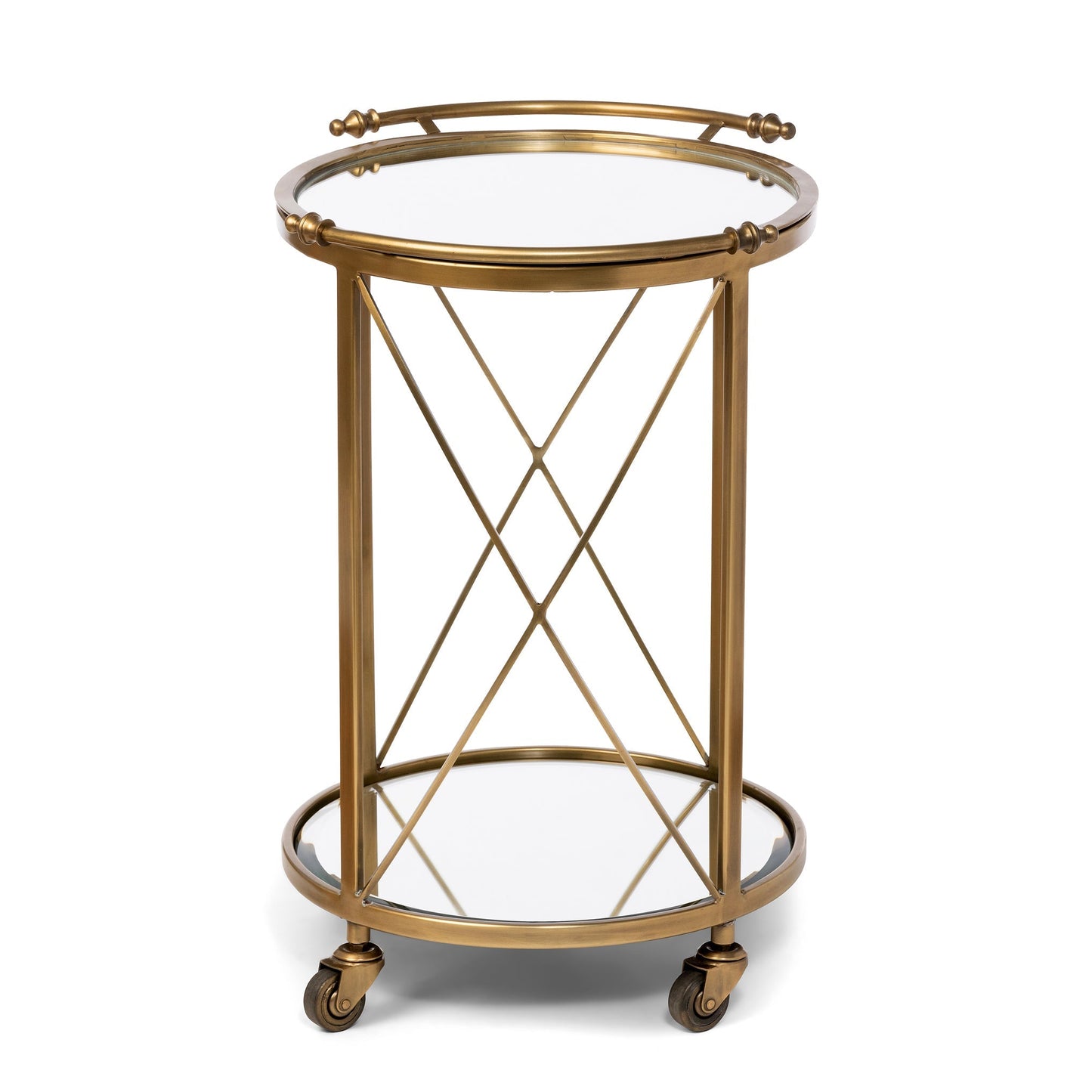Park Hill Collection Hampton Round Tray Serving Cart - Elegant Steel & Brass Design with Removable Mirror Tray for Easy Use - EFC16009